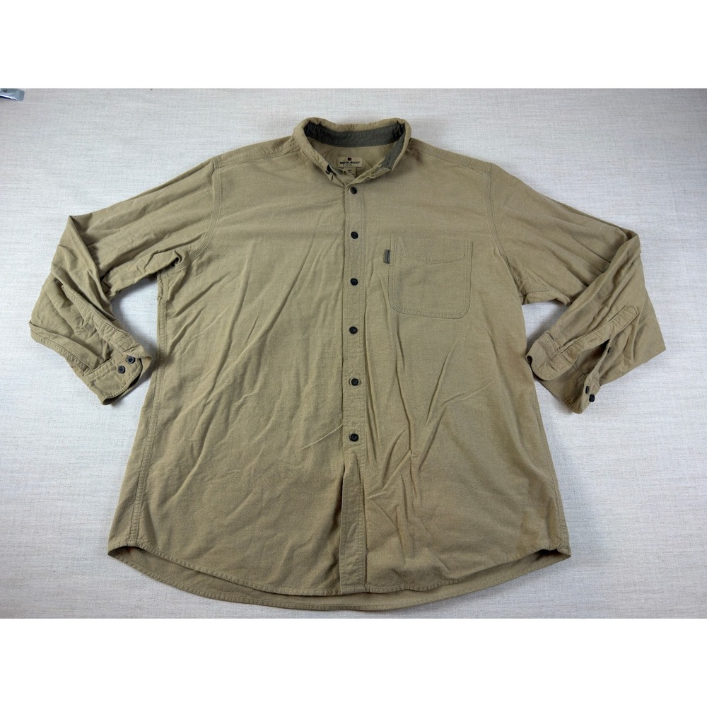 Woolrich Mens 2XL Khaki Tan Flannel Chamois Button Down Long Sleeve Shirt
